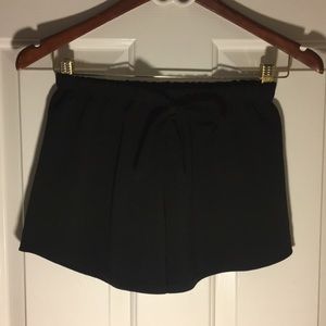Blue/Black Elastic Waist With Tie Shorts